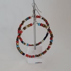 Multi-colored Boho Beaded Hoop Earrings